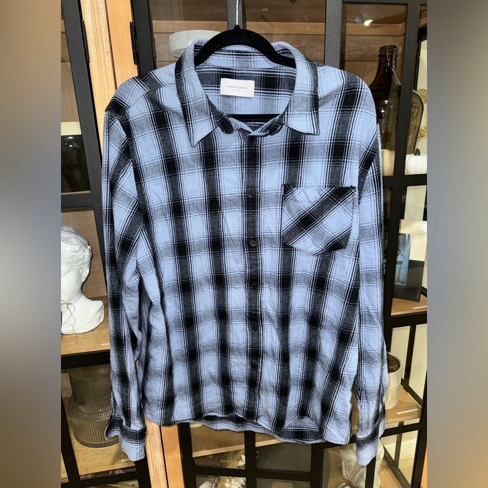 Ovadia & Sons Button Down Flannel Shirt long sleeve plaid windowpane sweater - Picture 2 of 8